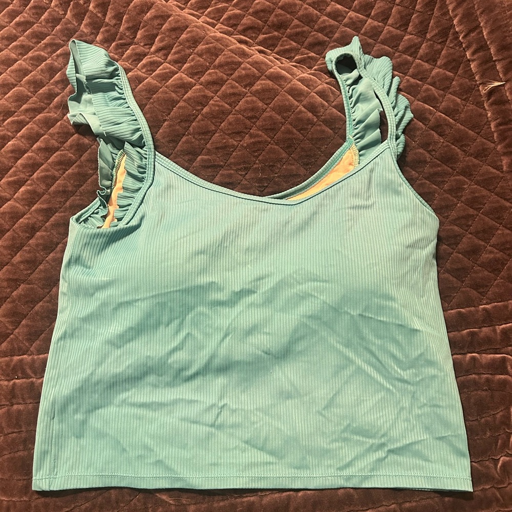 KORTNI JEANE Ruffled Teal Women's swim top size XL